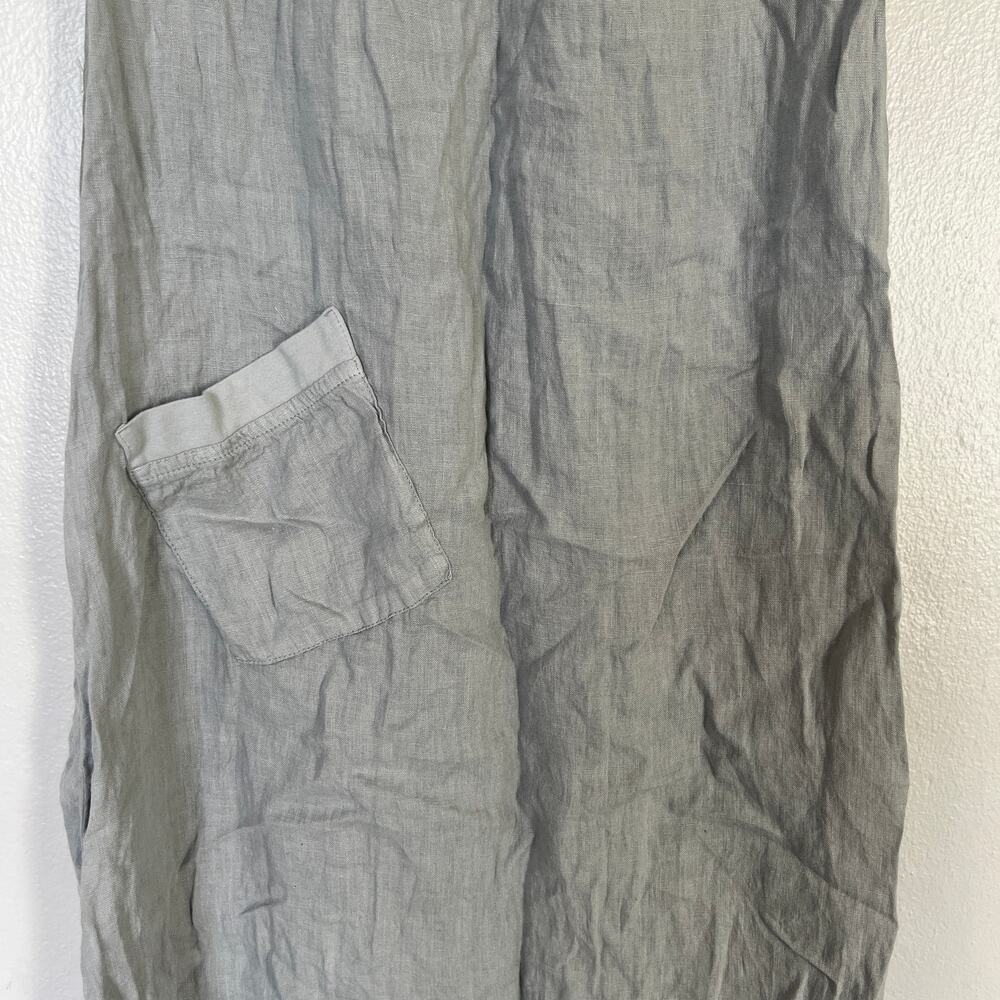 Flax Brand Long Serene Gray 100% Linen Maxi Dress Women P 4-6 Pocket Sleeveless - Picture 5 of 10